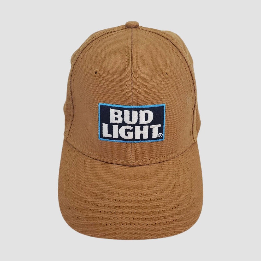 Bud Light Beer Snapback Hat Cap Embroidered Logo Adjustable Tan Brown Canvas